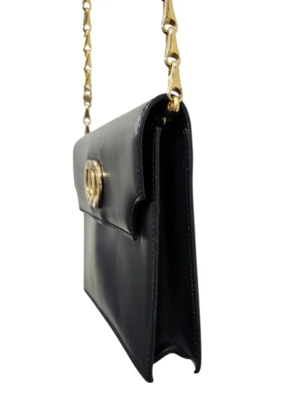 Vintage Celine Paris Black Leather Chain Shoulder Bag France Gold Hardware Rare - Picture 11 of 16